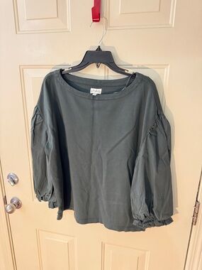 Wonderly Dark Olive Green Balloon Sleeve Sweatshirt - Size L - 100% Cotton